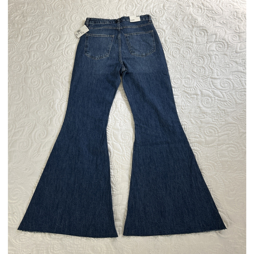 NWT Forever 21 Flare High Rise SlimFit Jeans Women’s 29 Embroidered Daisies Blue - Picture 4 of 14